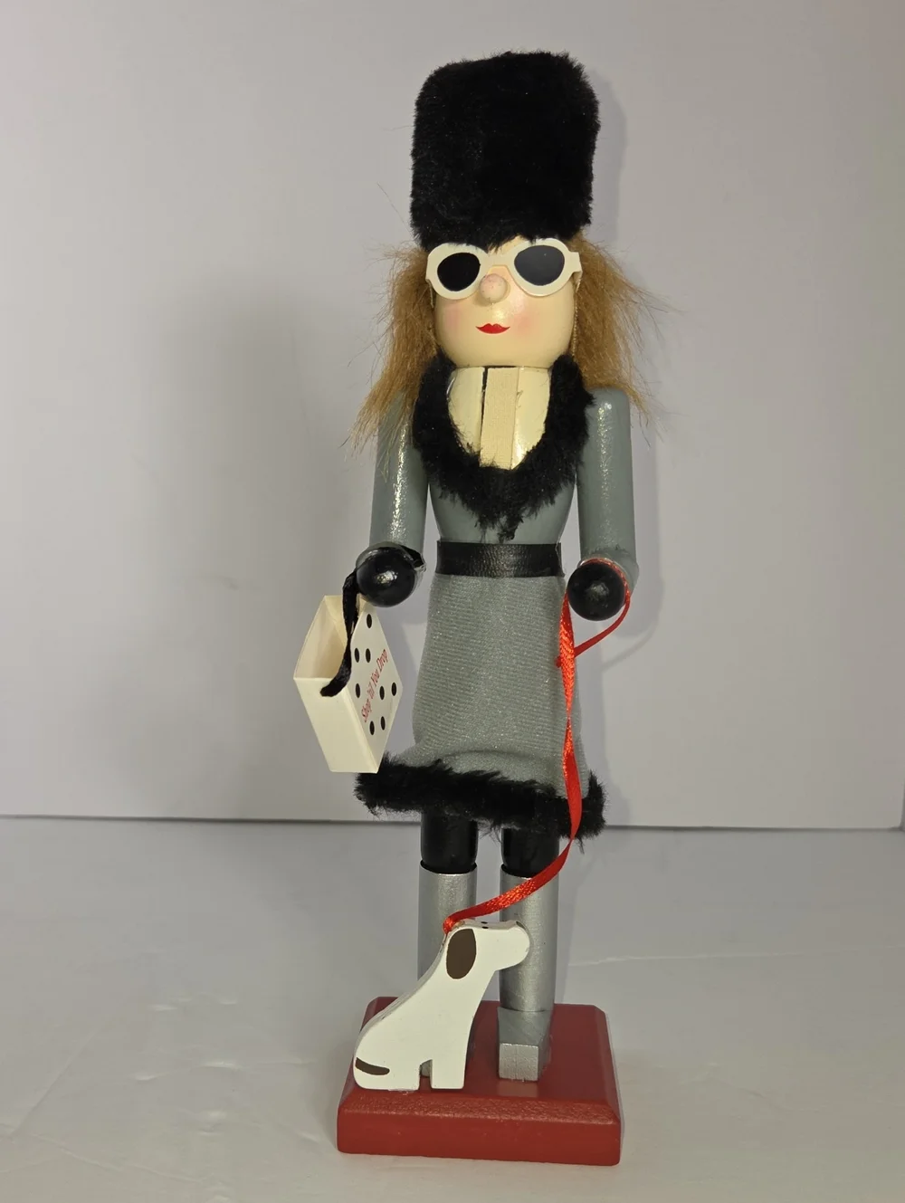 Pier 1 Import Wooden Nutcracker Lady in Gray with Black Fur Trim 10